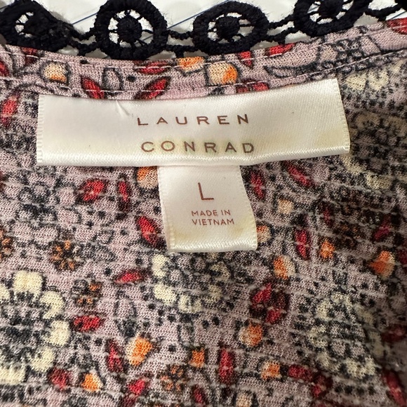 LC LAUREN CONRAD Top Peplum Crochet Dusk Pink Floral Sleeveless Large - Picture 8 of 10